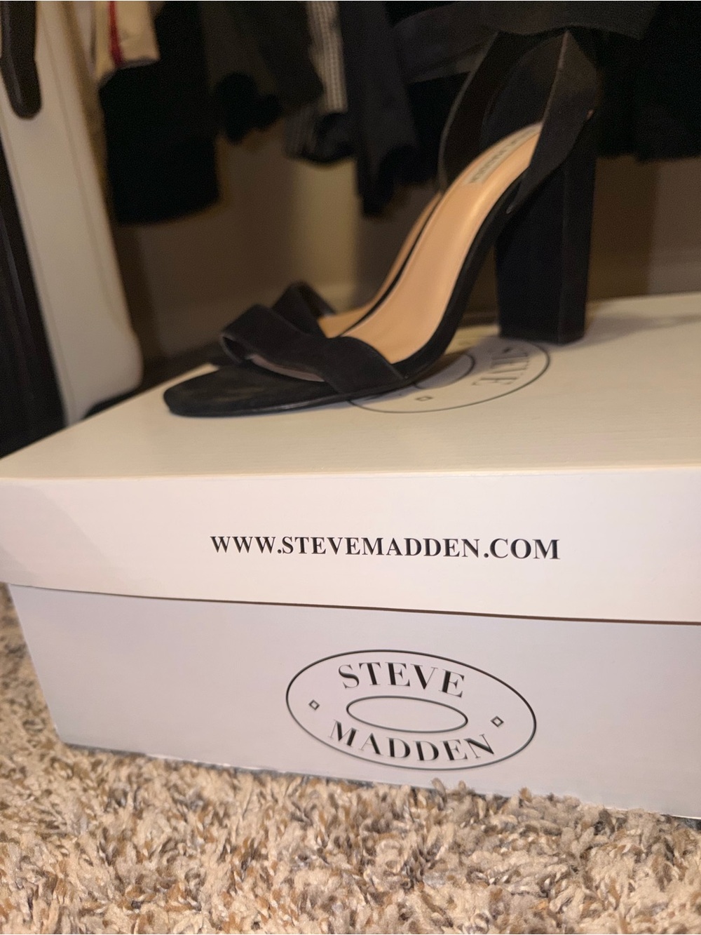 Steve Madden Black Suede Open-Toe Block Heel Sandals